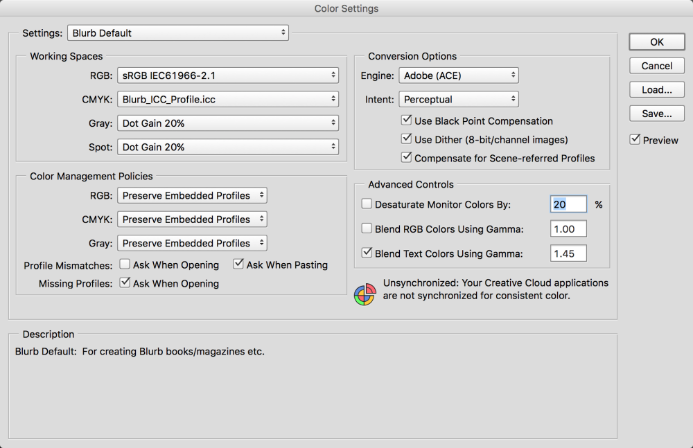 setting colour settings in photoshop